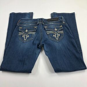 Rock Revival Gwen Boot Cut Jeans Size 29 (Fit 34W 33L) Women Blue Denim Low Rise
